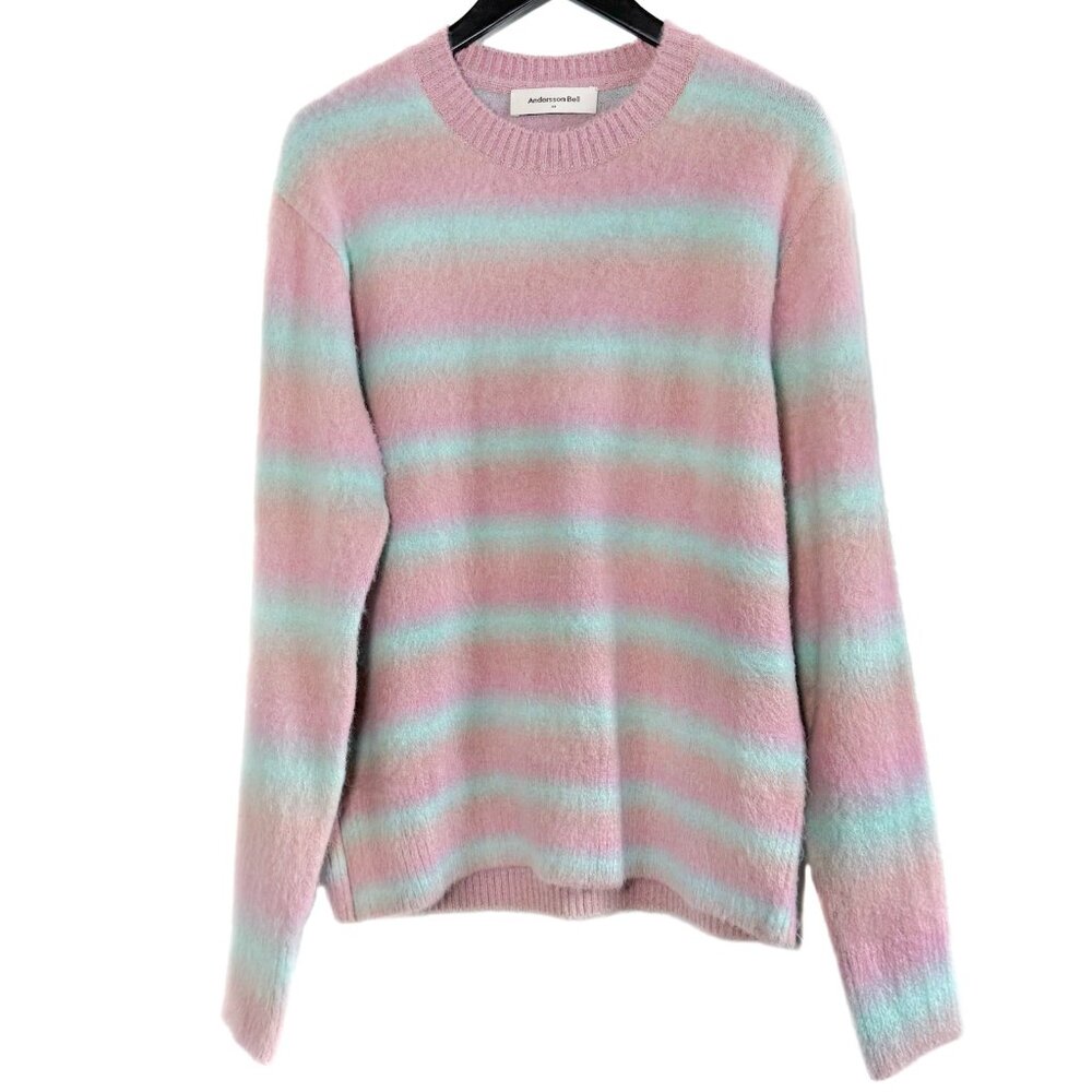 Andersson Bell Pink Green Striped Brushed Alpaca Blend Sweater